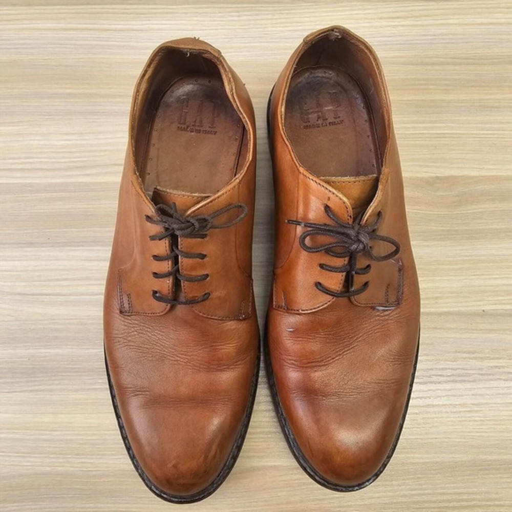 Vintage Italian Derby Dress Shoes Mens 9‎ D GAP Cognac Leather Oxford Tan ITALY